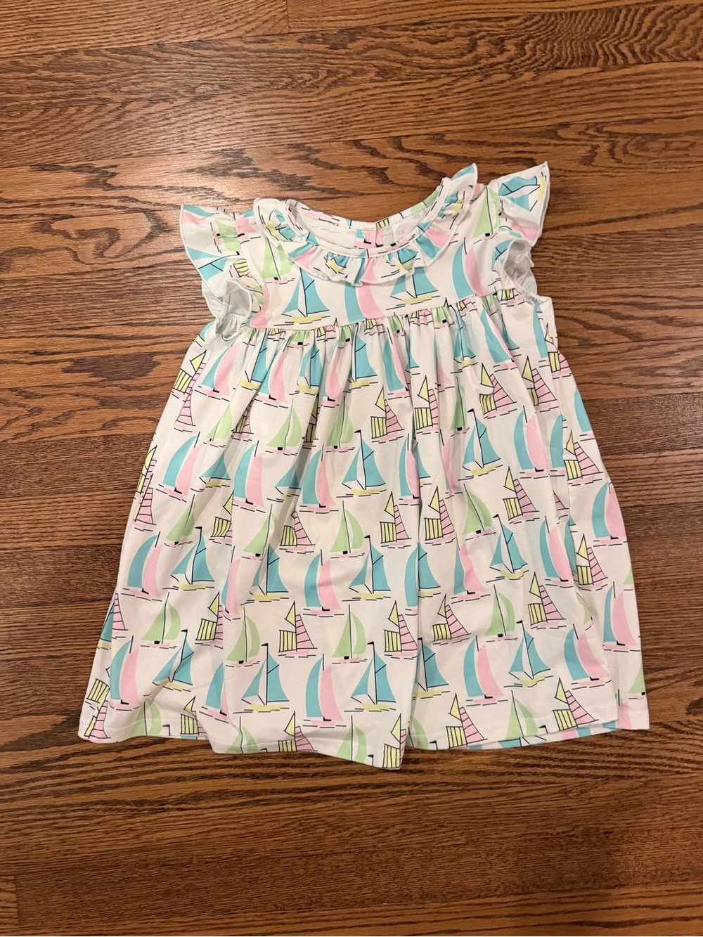 Toddler Sailboat Print Ruffle-Sleeve Dress - Pastel Multi